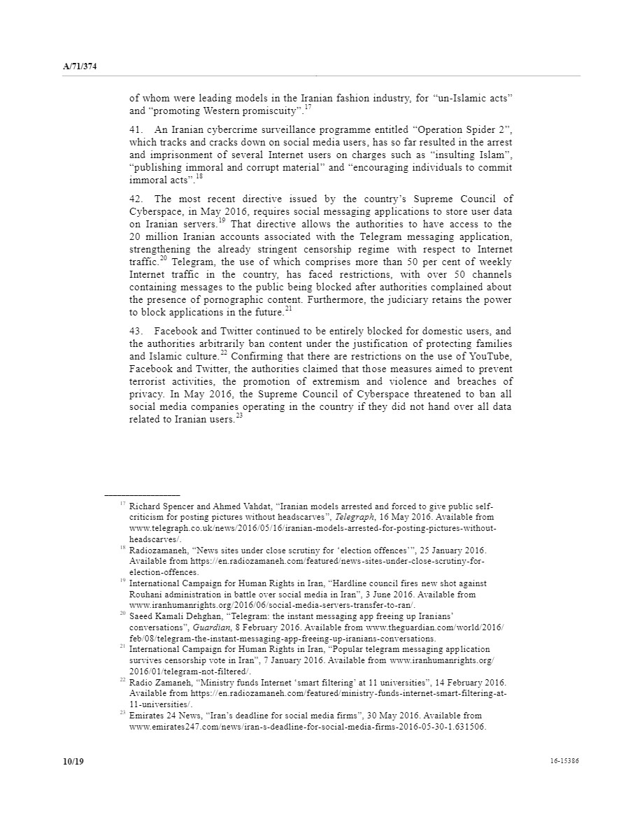 UNSG Report on Rising Rights Violations - Iran