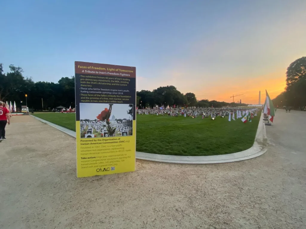 An exhibit on the National Mall looks like a cemetery in front of the Capitol Reflecting Pool.